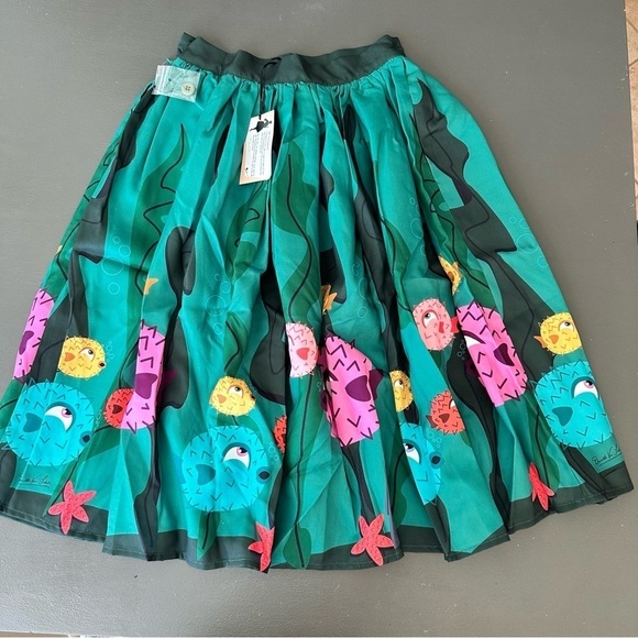 The Oblong Box Shop Puffer Fish Skirt Tiki Beach Pinup Small Midi Retro Starfish - Picture 4 of 16